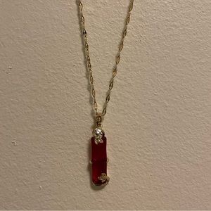 GOLD RED JADE BAR NECKLACE